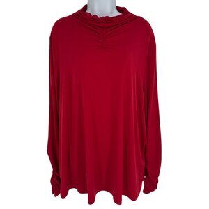 Susan Graver Womens Red Ruched Neck and Long Sleeve Liquid Knit Top Size 2X